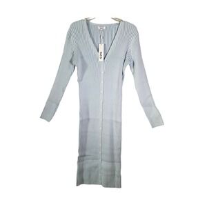 NWT Revolve 525‎ America XL Ribbed Knit Button Down Cardigan Midi Dress Blue
